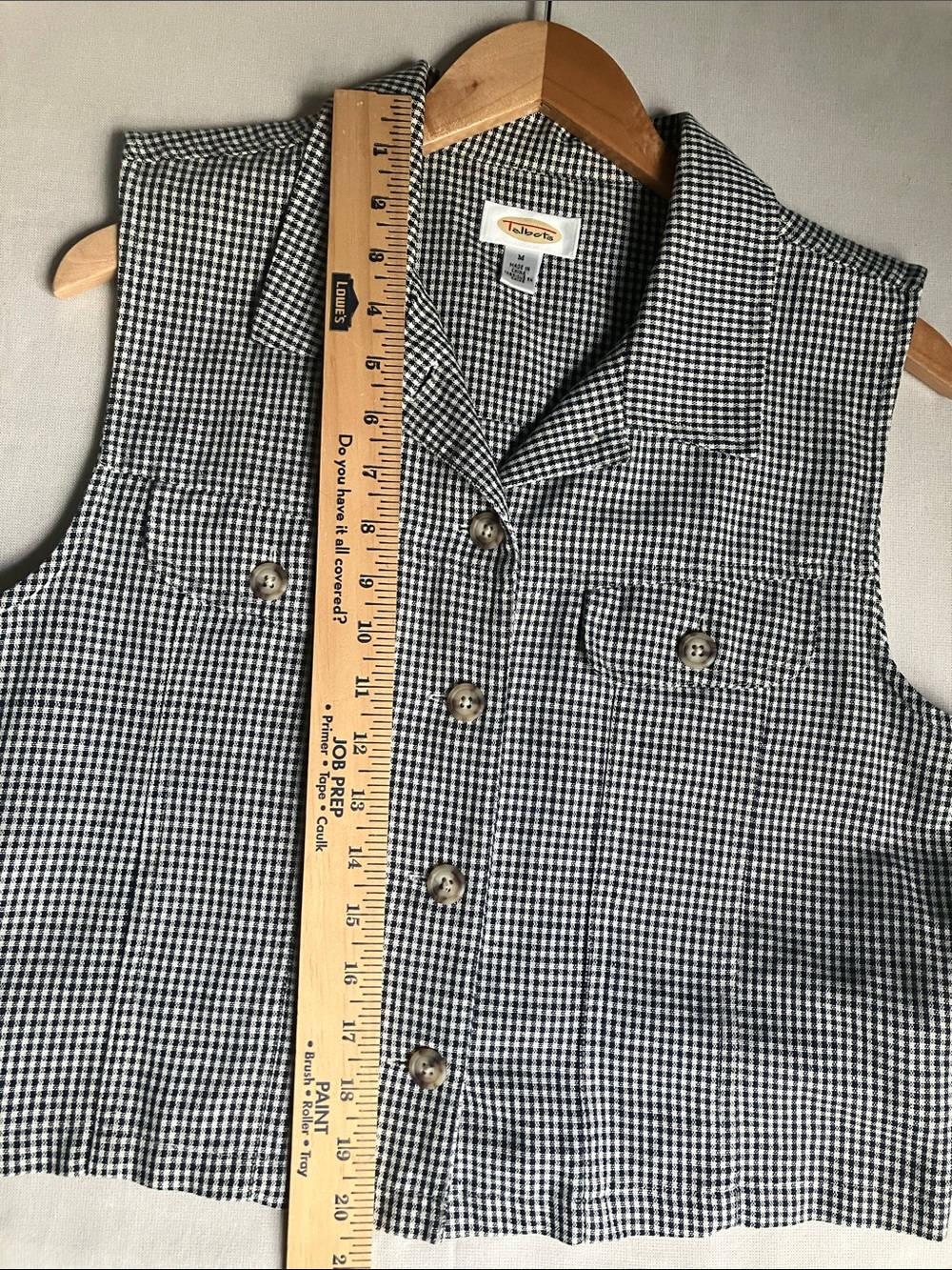 Talbots Vintage Linen Cotton Summer Vest Top Black and White Gingham Medium - Picture 6 of 8